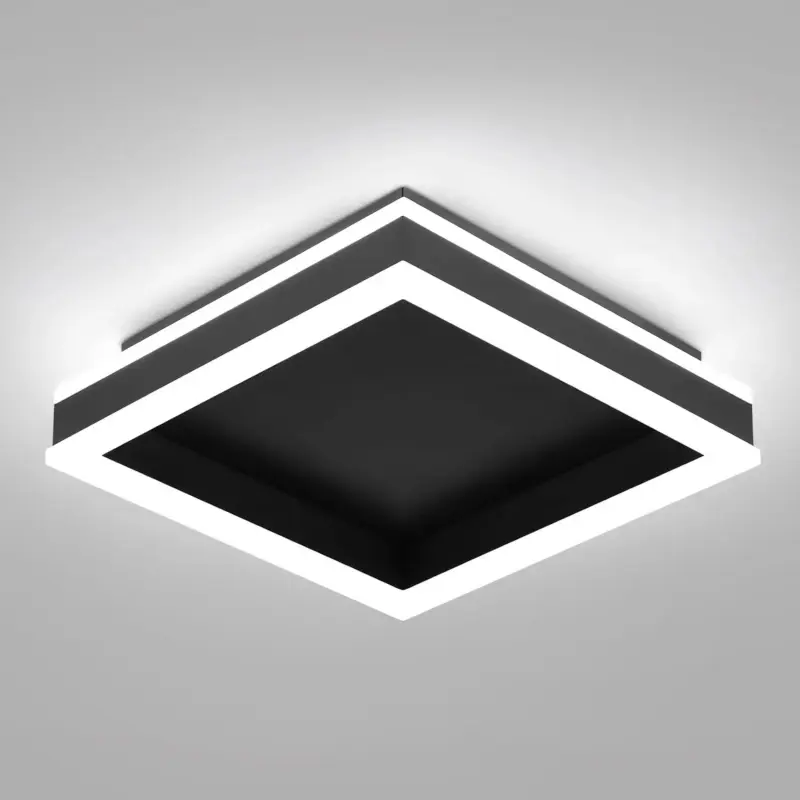 9.5x9.5" Square LED Flush Mount Ceiling Lighting, 24W 5500K Cold White Black Modern Fixture, 1920lm Minimalist Close-to-Ceiling Lamp for Bedroom, Modern Home Decor