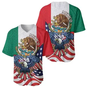 Mexican American Flag Baseball Jersey Double Eagle Print Streetwear Casual Summer Gym Sports Shirt Men Women Unisex Comfortable Loose Fit Patriotic Heritage Tee