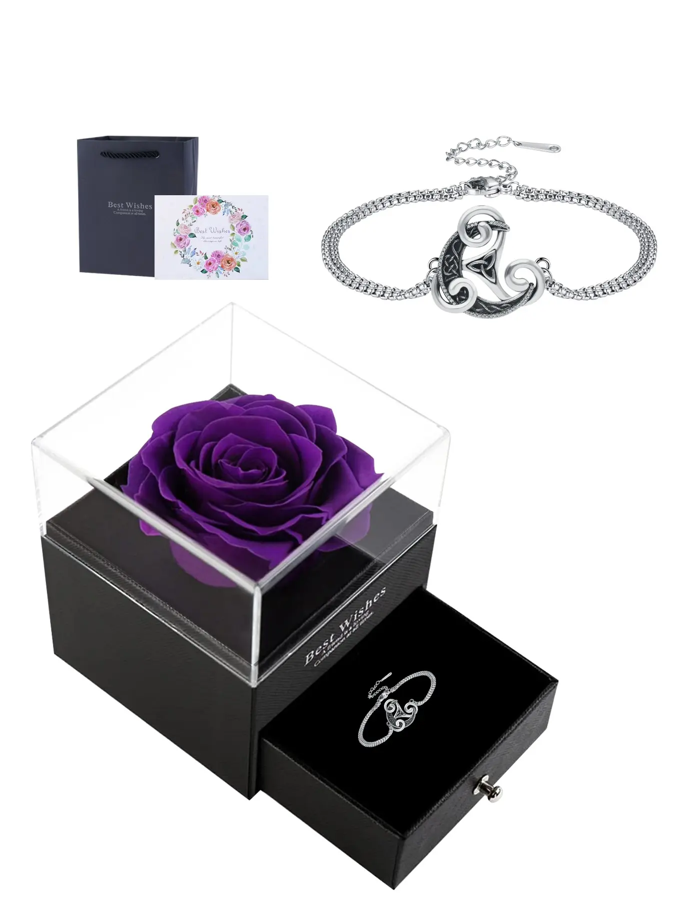 Viking Celtic Knot Bracelet With Rose Jewelry Gift Box, Triskele Pendant Triskelion Necklace, Birthday Father's Day Adjustable Vintage Jewelry Gift for Dad Son Boyfriend