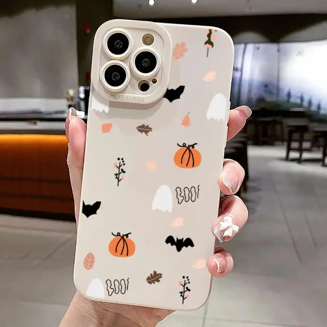 Halloween Themed Phone Case, Cute Ghost & Pumpkin Pattern Phone Case, Shockproof Phone Protective Cover Compatible with iPhone 11 12 13 14 15 16 Serie