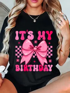 100% Cotton Unisex Groovy It's My Birthday Girls Women Coquette Bow Bday T-Shirt