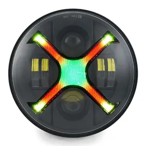 7inch LED X-Style Motorcycle Headlight RGB DRL Compatible with Street Glide, Softail Heritage, Road King, Electra Glide