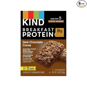 KIND Breakfast, Healthy Snack Bar, Dark Chocolate Cocoa, Gluten Free Breakfast Bars, 8g Protein, 1.76 OZ Packs (6 Count)