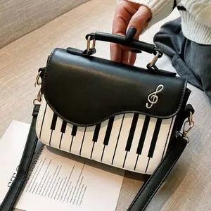 Mini Piano Key Pattern Flap Square Handbag Crossbody Bag Music Notes Shoulderbag, Creative PU Leather Tote Bag For Women, Girls , Small Bags for Student