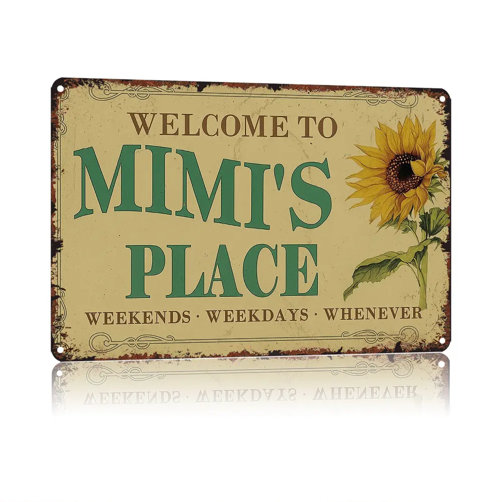 Vintage Aluminium Metal Sign - "Welcome To Mimi's Place" 8x12in Rectangle Wall Art Plaque, Home Decor Wall Hanging, Bathroom Signage, Indoor-Outdoor Home Supplies