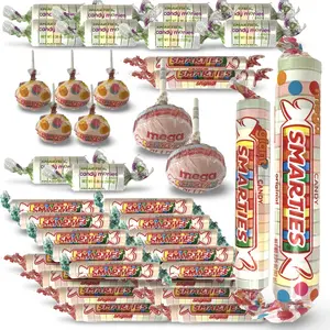 Smarties Candy Ultimate Variety Pack includes Mega Roll, Giant Roll, Mega Lollipops, Lollipops, Monies, Sour Rolls and Regular Rolls