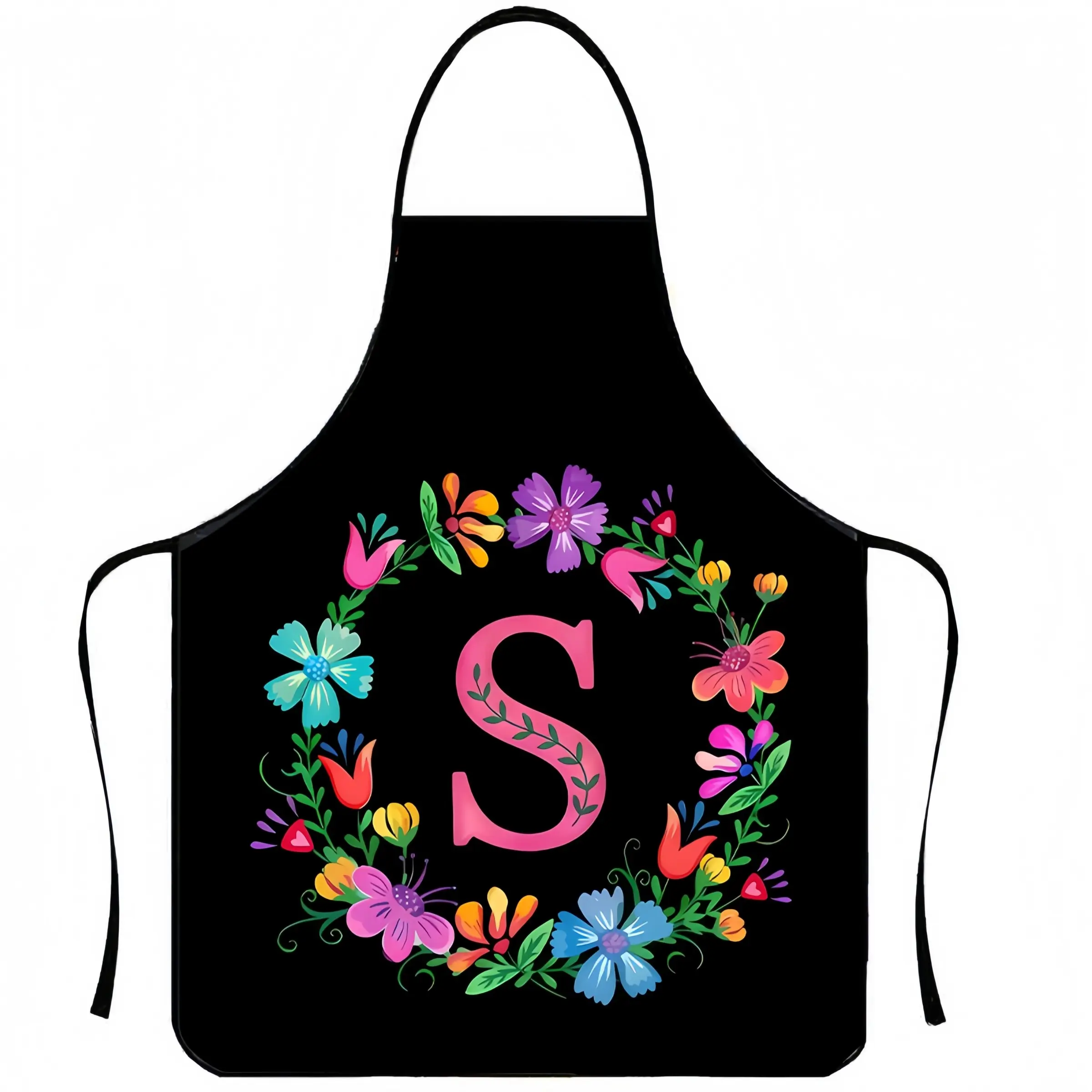 Floral Letter Print Polyester Apron, 1 Count ﻿Christmas Gift Apron,Cooking Apron,Nails Design Tool,﻿Kitchen Essential,Apron for Women,Gift for Daughter&Mother&Wife&GF,Garden Tool,﻿Cleaning Tool