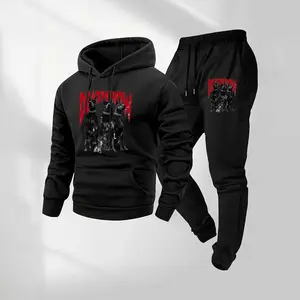 Men's dog print hoodie and drawstring sweatpants set, men's casual sportswear, long-sleeved hooded jacket and pants, suitable for autumn and winter, men's everyday wear, indoor and outdoor sportswear, sportswear set, casual sportswear.