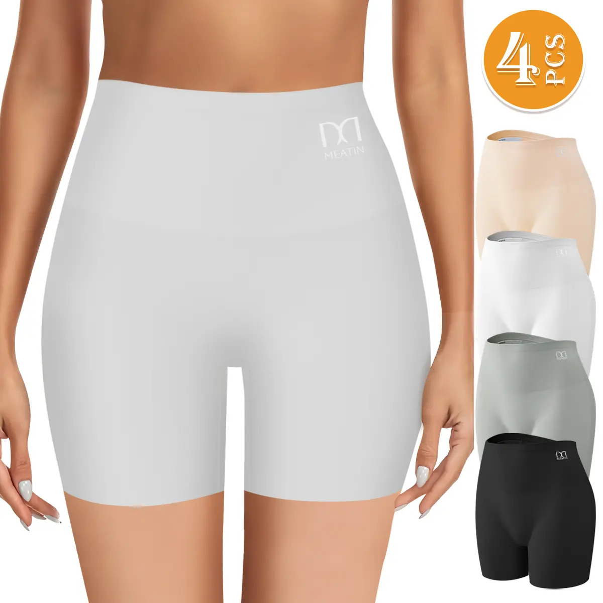 QUASTI 4-Pack Women's Seamless Shapewear Shorts, High-Waisted Tummy Control & Butt Lifting, Silky Smooth Compression for Everyday Wear