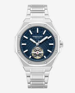 Skeleton Automatic Blue Dial Stainless Steel Bracelet Watch