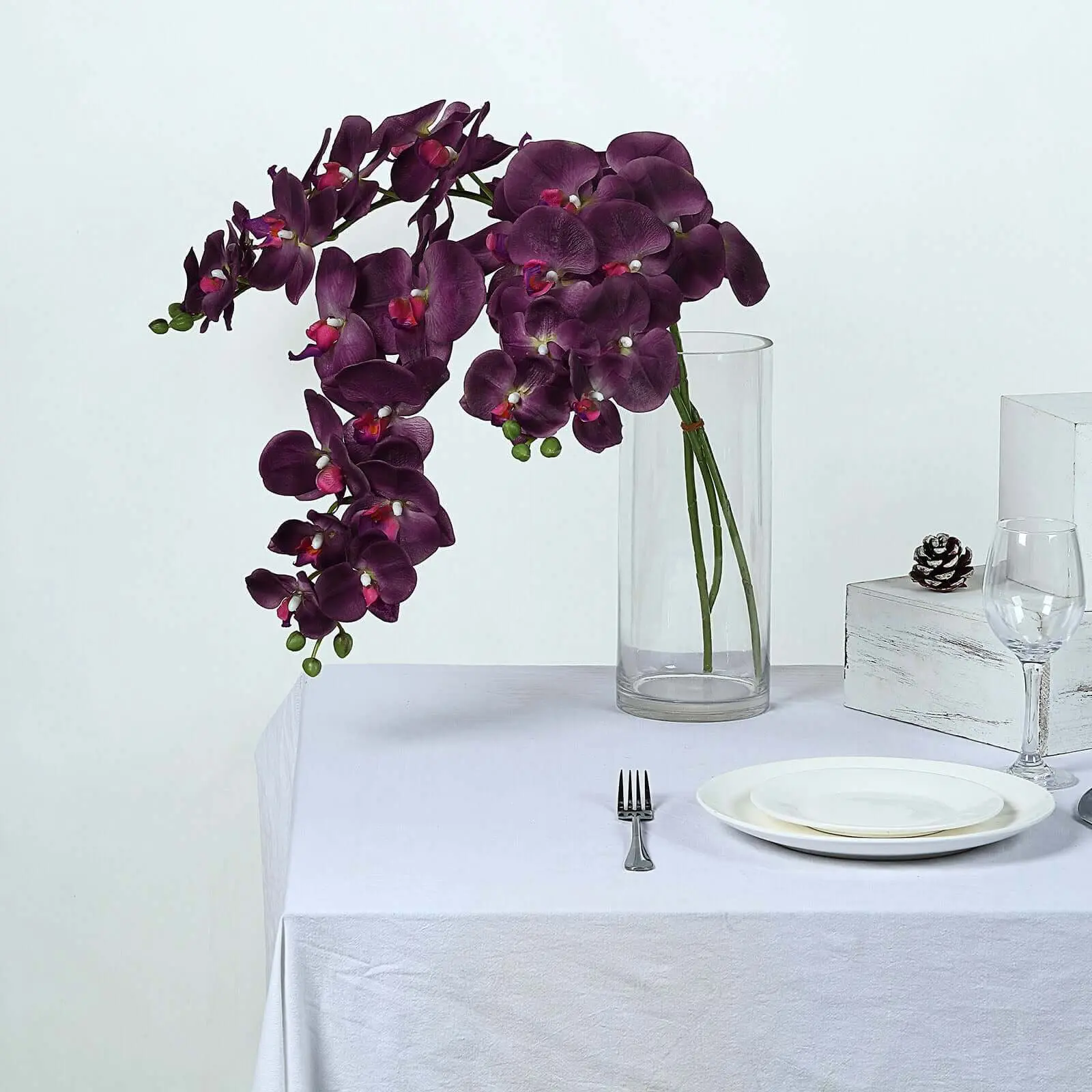 Artificial Silk Eggplant Orchid Flower Stems (2-Pack, 40 in), Decorative Floral Branches for Home Decor, Bridal Flower, Floral Centerpiece, Artificial Faux Plants