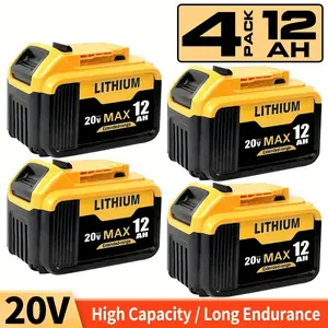 【high-quality】1/2/4pack DCB200 12.0Ah Battery Replacement for Dewalt 20V/60V Long battery life Battery Compatible with DCB606 DCB612 DCB200 DCB201 DCB203 DCB204 DCB206 DCB207 DCB209 Larger battery capacity Series dewalt batteries