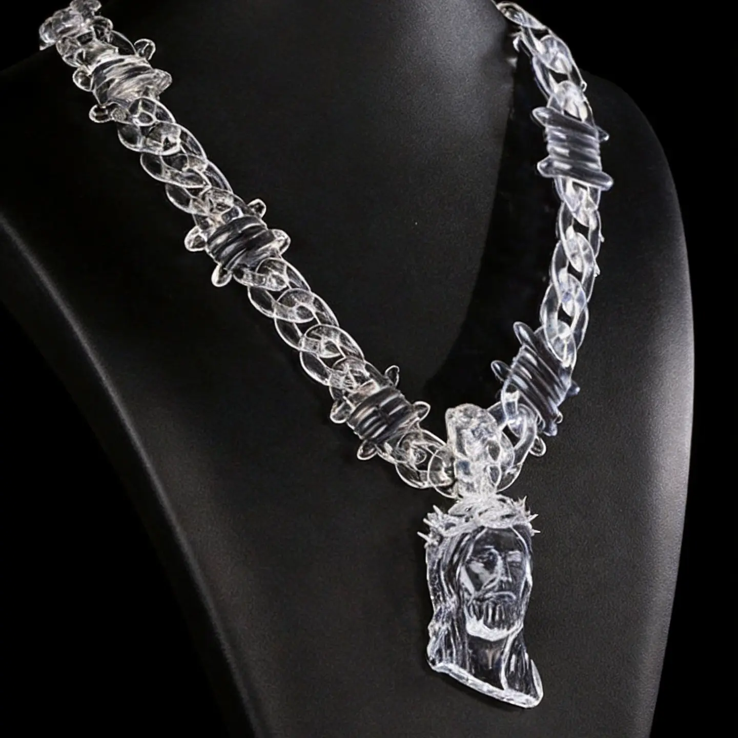 FaithFilledFinds Jesus Pendant Necklace with Clear Barbed Wire Chain - Men's & Women's Trendy Daily Wear Streetwear Y2K Costume Jewelry for Birthday, Christmas Gifts & Party Accessories hop jewelry hip durable fashion faith
