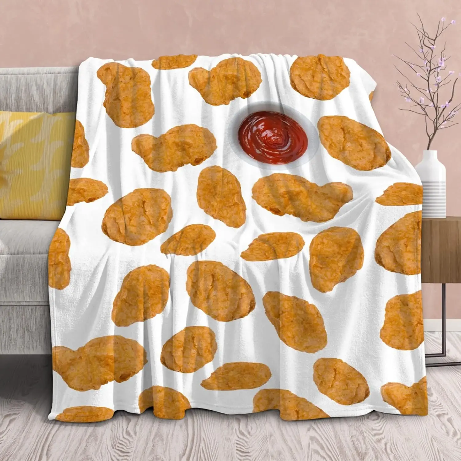 Chicken Nuggets Blanket, Funny Food Flannel Throw Blanket, Soft Cozy Gift for Nugget Lovers,  Teens Adults, Couch Bed Blanket