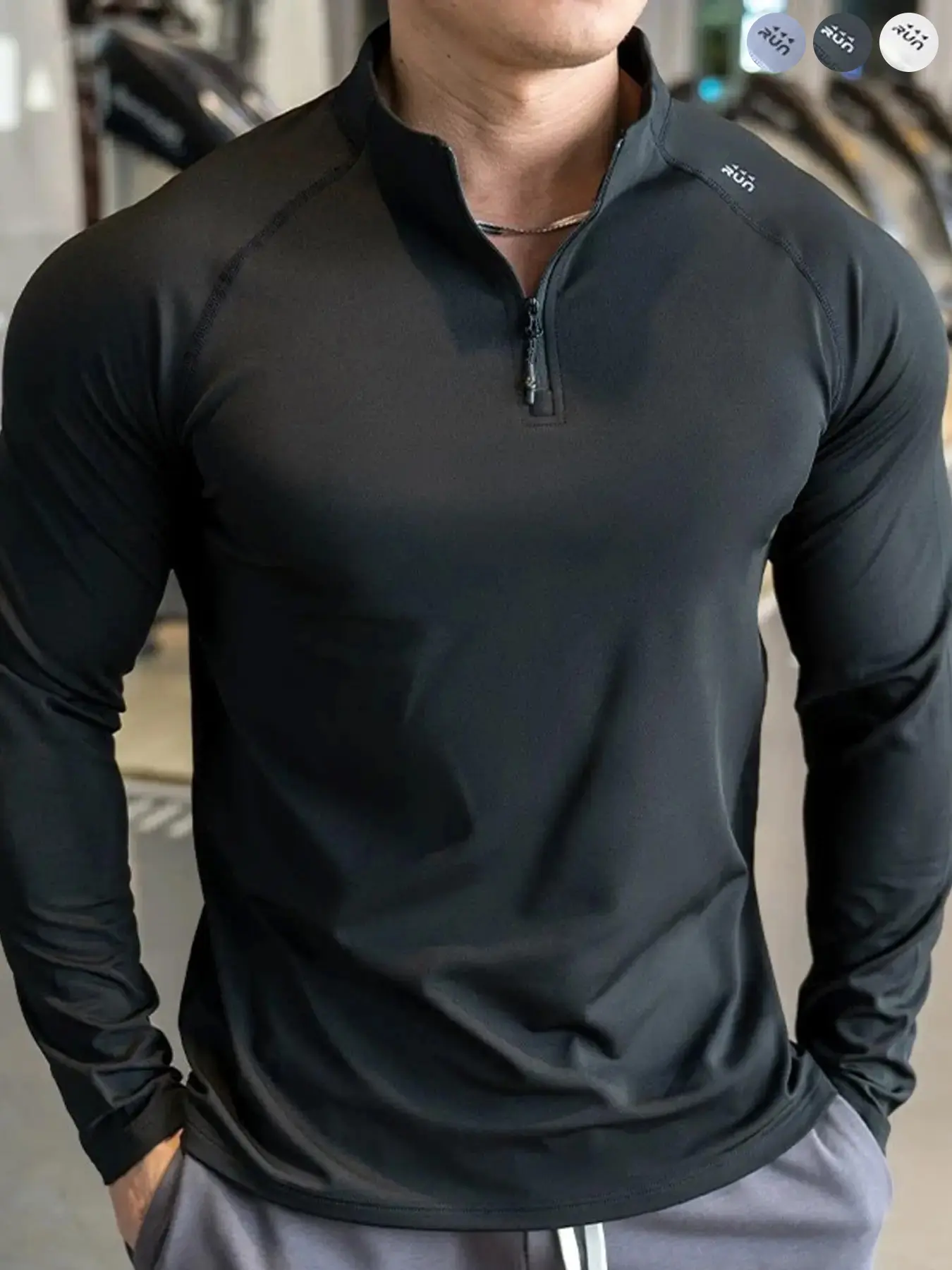 Men's Fall Winter Fleece Lined Long Sleeve T-Shirt, Slim Fit Warm Soft Breathable Half Zip Pullover, Casual Sporty Quick-Dry Top, Casual Sports Tops