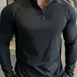 【Black Friday】Men's Fall Winter Fleece Lined Long Sleeve T-Shirt, Slim Fit Warm Soft Breathable Half Zip Pullover, Casual Sporty Quick-Dry Top, Casual Sports Tops, Half Zip Sportswear