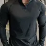 【Black Friday】Men's Fall Winter Fleece Lined Long Sleeve T-Shirt, Slim Fit Warm Soft Breathable Half Zip Pullover, Casual Sporty Quick-Dry Top, Casual Sports Tops, Half Zip Sportswear