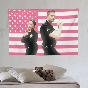 The Rookie Lucy Chen & Tim Bradford Light Decorative Tapestry Wall Mural, 40x30in (102x76cm) Home Textile with Pink American Flag Background, Eric Winter Themed Indoor Room Wall Decoration