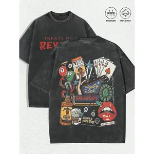 Vintage Treaty Oak Revival Graphic Fitted Long Tee, Retro Design with Bold Front Lettering & Back Art Collage, Casual Streetwear for All SeasonsRAIMENTRY
