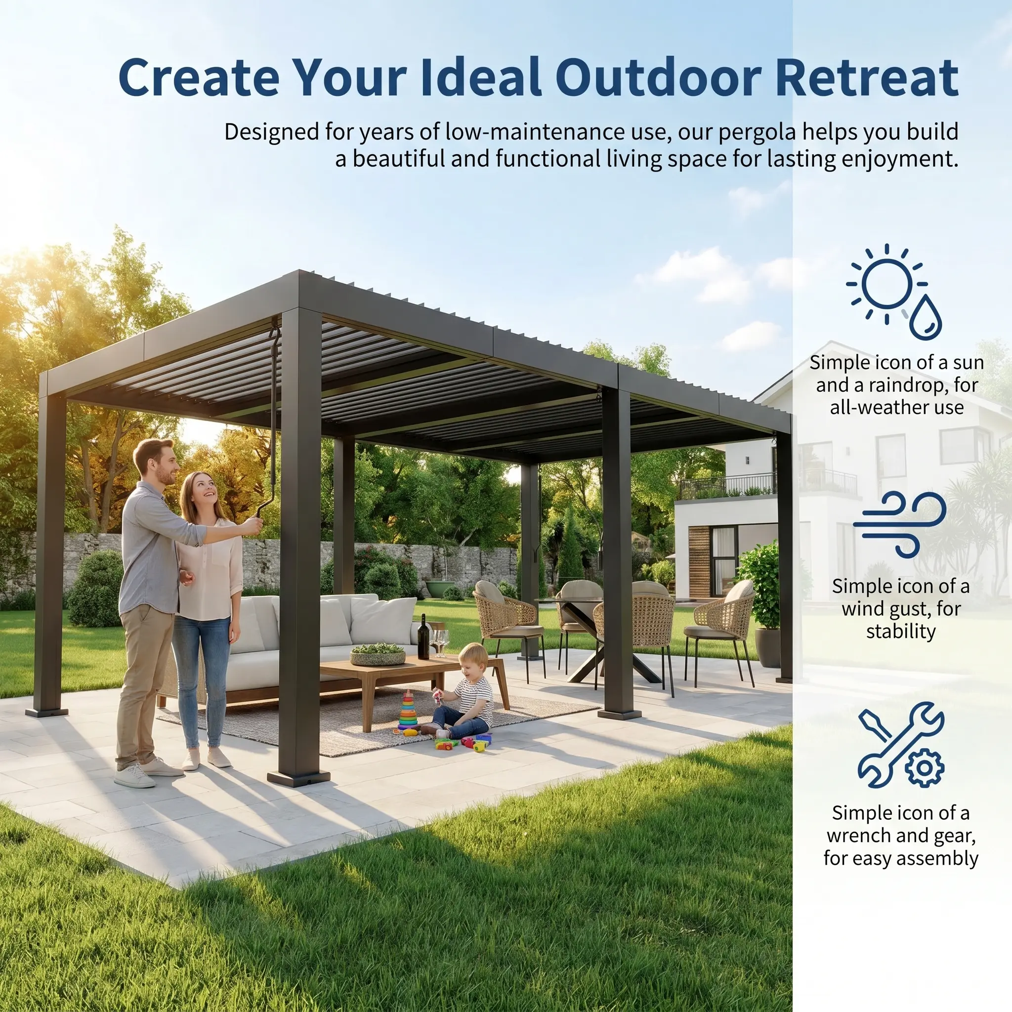YJ-Garvee Louvered Pergola - 12' x 20' All-Aluminum Outdoor Pergolas with Adjustable Louvered Roof, Integrated Drainage System, Outdoor Gazebo for Deck, Patio, Backyard and Garden, Gray