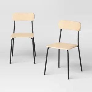 Set of 2 Wood with Metal Base Dining Chair Natural - Room Essentials Set of 2 Wood with Metal Base Dining Chair Natural - Room Essentials