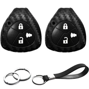 2pcs Compatible with Toyota 4Runner Corolla Matrix RAV4 Venza Yaris Scion iQ tC xB xD Pontiac Vibe Carbon Fiber Looks Key Fob Cover Case Key Chain Protector Keyless Remote Holder