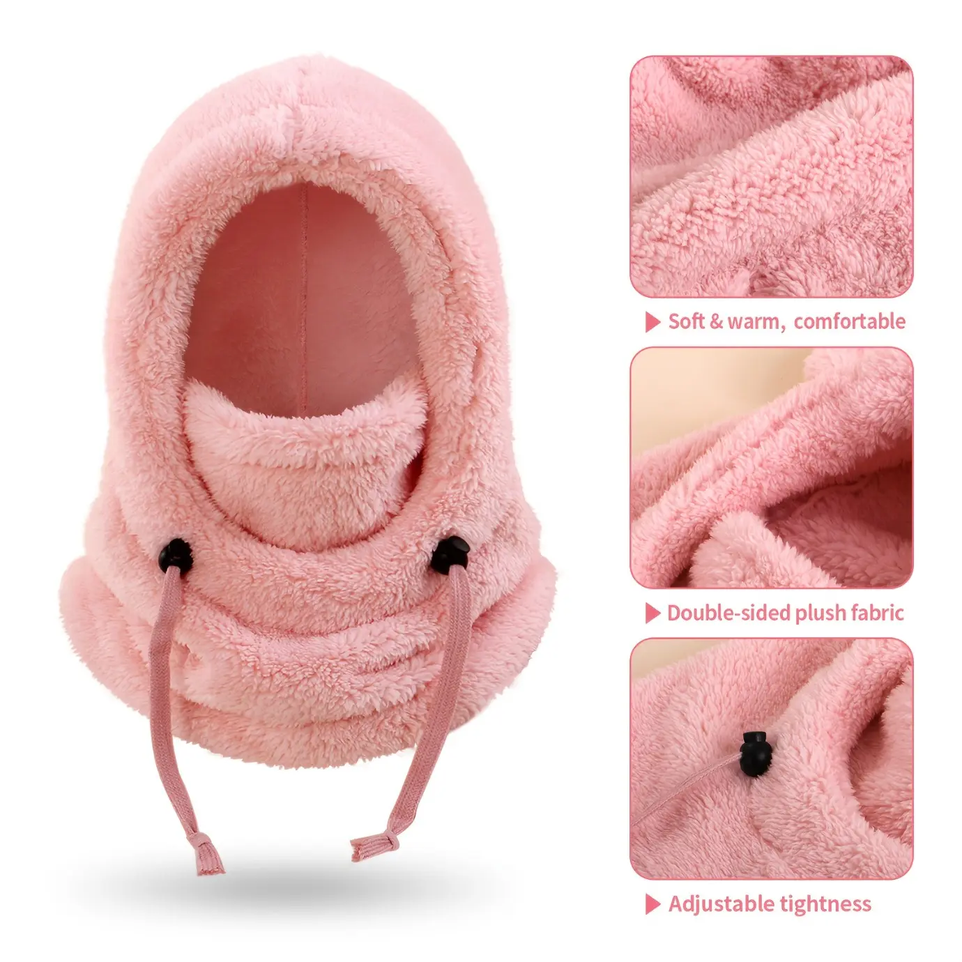 Unisex Double-Sided Thick Plush Motorcycle-Inspired Balaclava, Adjustable Size with Tightening Drawstring, Windproof Warm Neck Gaiter, Motorcycle Protective Gear for Skiing, Outdoor Snow Activities, Motorcycle-Inspired Balaclavas