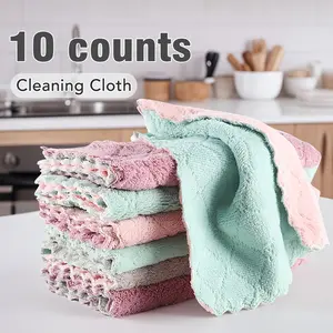 10 Counts Kitchen Cleaning Cloth, Premium Super Absorbent Microfiber Dishcloths, Nonstick Oil Washable Fast Drying Dish Towels, Multi-Purpose Double-Layer Rags
