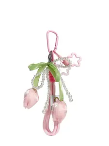 Elegant Tulip Bag Charm Bow Beaded Pendant, Versatile Backpack Accessory, High-End Style, Perfect for Any, Stylish Backpack Charm, Backpack Bag Charms