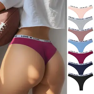 Hotcom Plus Size Ladies' Thong Panties 7Pcs Cotton Breathable Minimalist Women's Briefs Letter Fashion Athletic Activewear Sportswear Mixed Color