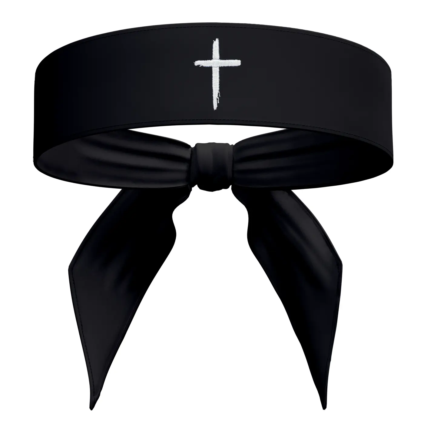 Embroidered Cross Sports Tie Headband Sweat Band Black White Distressed - Athletic Christian Jesus God Workout Bible Verse Faith Mens Womens Kids Sweatband Head Sweat Band Boys Girls Gift Football Baseball Soccer Running Accessories Faith Philippians 4:13