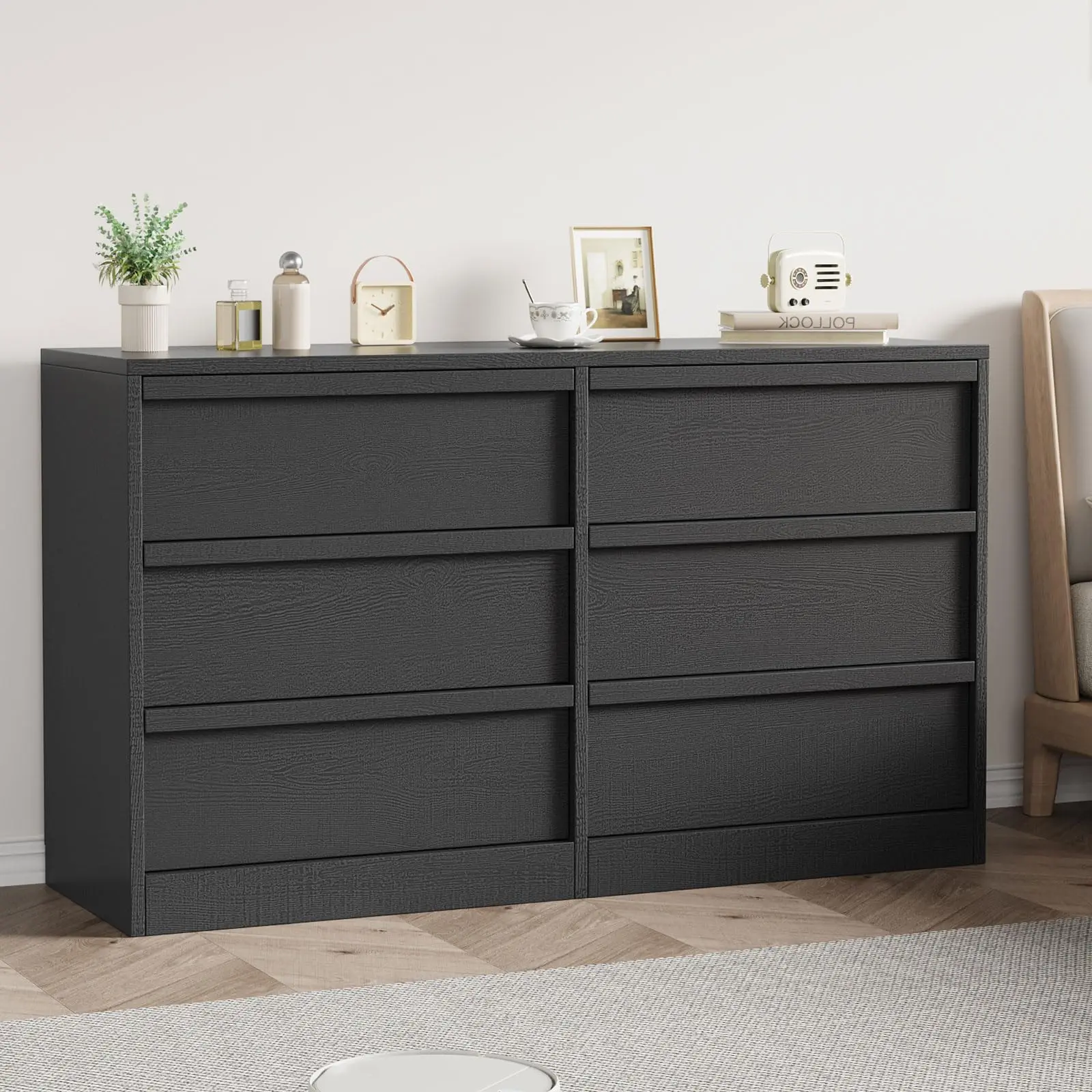 Garvee Wide 47-54" Drawer Dresser for Bedroom, Wooden Chest of Drawers with Large Storage, Freestanding Horizontal Double Dresser Cabinet for Nursery/Entryway/Living Room - Antique White/Natural Oak, 6/7/8 Drawer