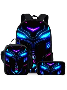 Mechanical Robot King Kong Print Backpack For School Three-piece Set Backpack Lunch Box Lunch Bag Pencil Case Backpack Backpack Bags
