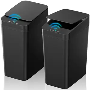 15L Bathroom Automatic Trash Can 2 Pack 4 Gallon Touchless Motion Sensor Small Slim Garbage Can with Lid Smart Electric Narrow Garbage Bin for Bedroom Office Kitchen (Black)