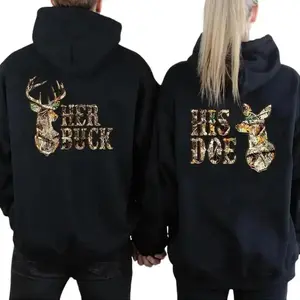 [Printing Hoodie] 🦌 Her Buck His Doe Hoodie – Camo Hunting Couples Hoodie, Matching Buck & Doe Pullover, Outdoor Unisex Hoodie, Classic Cotton Sweatshirt, Deer Lovers Gift, Fall Hunting Streetwear, Couple Outfit Hoodie