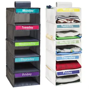 5 Layer Hanging Clothes Storage Rack, 1 Count Weekly Hanging Clothes Organizer, Multifunctional Hanging Storage Rack for Home Bedroom