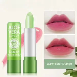 Aloe Vera Color Changing Lipstick, Gentle Magic Temperature Color Changing Lipstick, Suitable for All Occasions Lip Makeup, Girls & Women Makeup for Good Luck, Moisture, Moisturizing, Glossy, Lip Balm