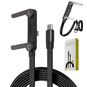 Invisible Holder Charger Cable with Stand, 240w super fast charging 2-in-1 Fast Charging Cord & Phone Stand for Gaming, Office, Car Travel, Compatible with iPhone Samsung Type-C charging cable Black Valentine's Day