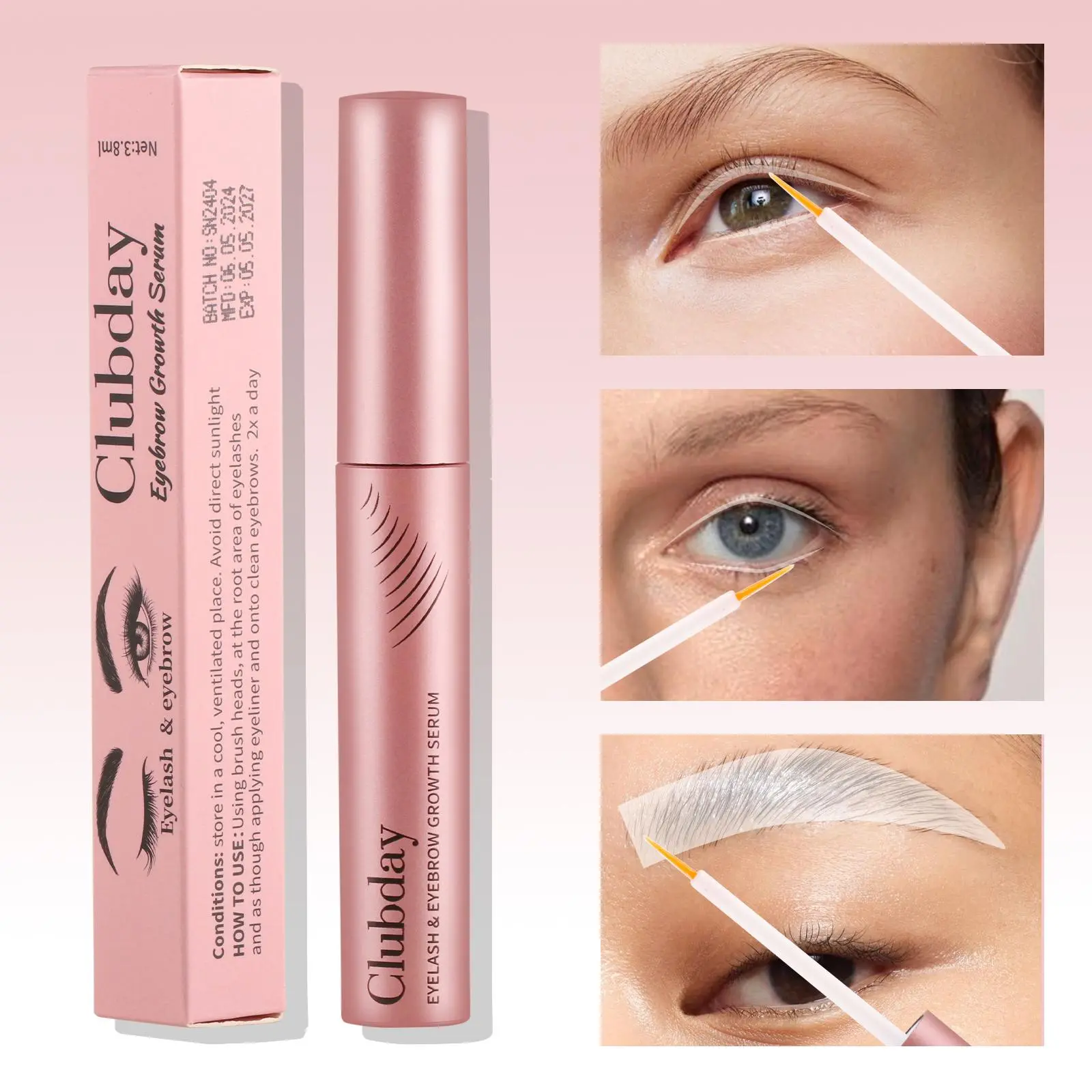 Eyelash and Brow Essence Serum, Eyelash Lengthening Serum, Enhance Fuller and Thicker Lashes and Brows, Moisturize and Strengthen Eyebrows, Promote Healthy Growth, Liquid Form, Eyelash Enhancing Serum