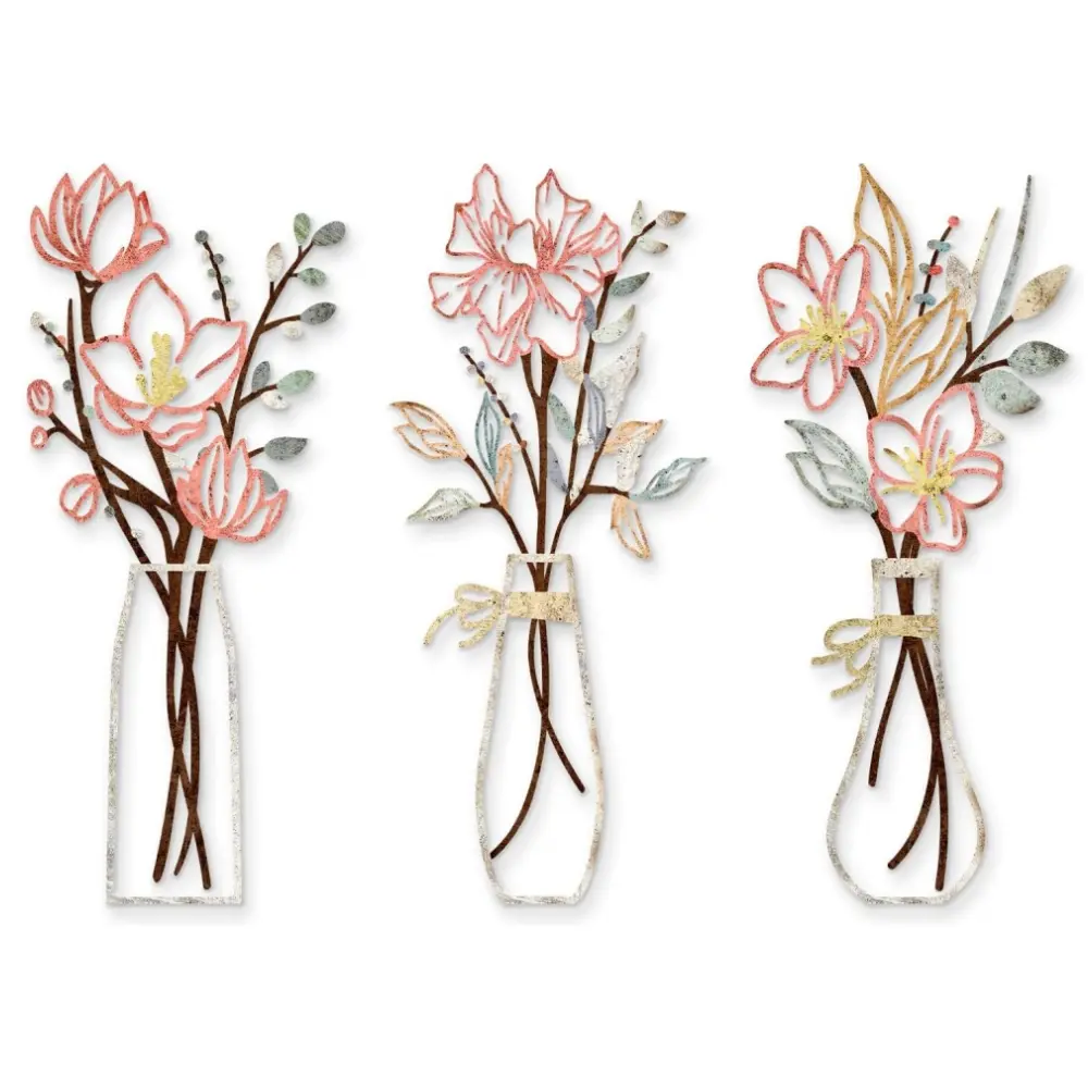 Pack Of 3 Metal Flowers Wall Arts Rustic Farmhouse Decor Bathroom Wall Decor Metal Wall Decor for Living-room Dining-Room Kitchen Minimalist Decor Housewarming Gifts