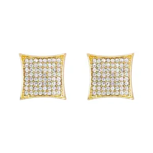 MaxBling81 15x15mm Gold-Silver Plated Cubic Zirconia Earrings Jewelry - Large Iced Kite Studs, Men's Gold Hip Hop Unisex Accessory, Men's Earrings