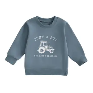 Ma&Baby Toddler Boy Crewneck Sweatshirt Tractor Letter Long Sleeve Pullover Sweatshirt Sweater Tops Fall Winter Outfits Casual Clothes 6M-5Y