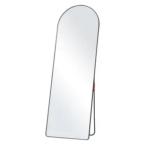 【Super Brand Day】VEVOR Curved Tall Mirror, 65'' x 22'', Spacious Standalone or Wall Mount Reflective Surface with Aluminum Frame, Comprehensive View Dress Mirror for Bedroom or Living Space, Black Decor Crystal, Safety, Elegant, Reflection，DEALS FOR YOU