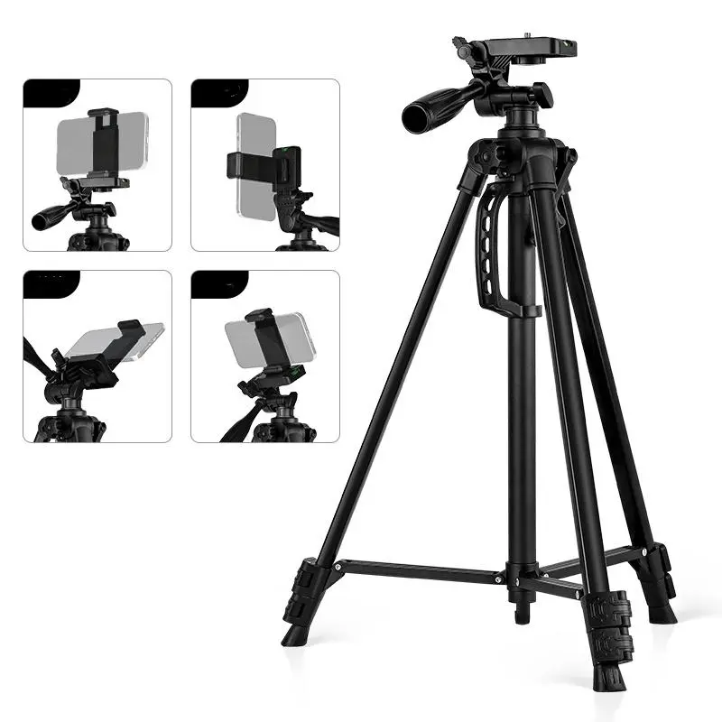 55" Vlogging Tripod for Camera Cell Phone Video Recording, Heavy Duty Tall Camera Tripod Stand for iPhone, Professional Travel DSLR Tripods Compatible with Canon, Cellphone Tripod