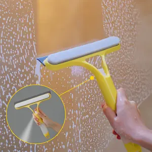 Bytamoro 3-in-1 Window Cleaning Scraper Squeegee 2.0 & Scrubber with Spray Multifunctional Household Tool for Car Windshield Kitchen Countertops Mirror Cleaner