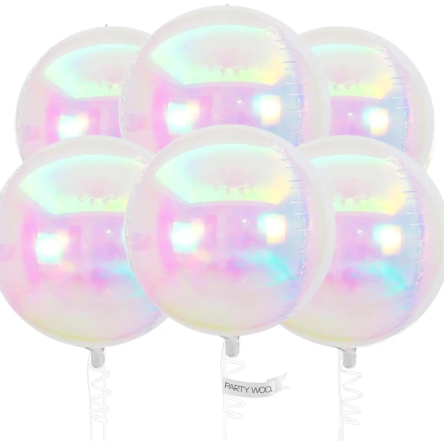22-Inch 4D Aluminium Foil Round Balloons Set, 6-Piece High-Quality Reusable Iridescent Mylar Balloons with Hand Pump & Ribbon, Festive Party Decor for Wedding, Birthday