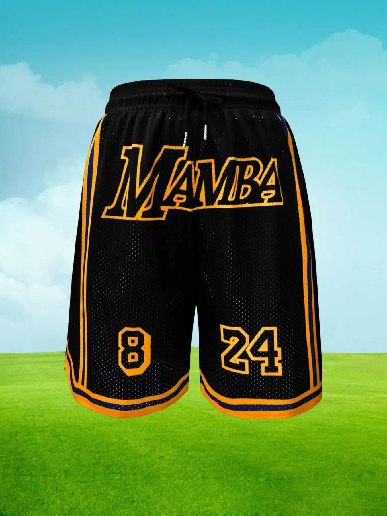 Mamba 8-24 Black Printed Mesh Shorts Drawstring Sports Shorts Loose Sporty Shorts Breathable Loose Comfortable Basketball Pants All Season Unisex Casual Outdoor Sports Workout Beach Daily Wear
