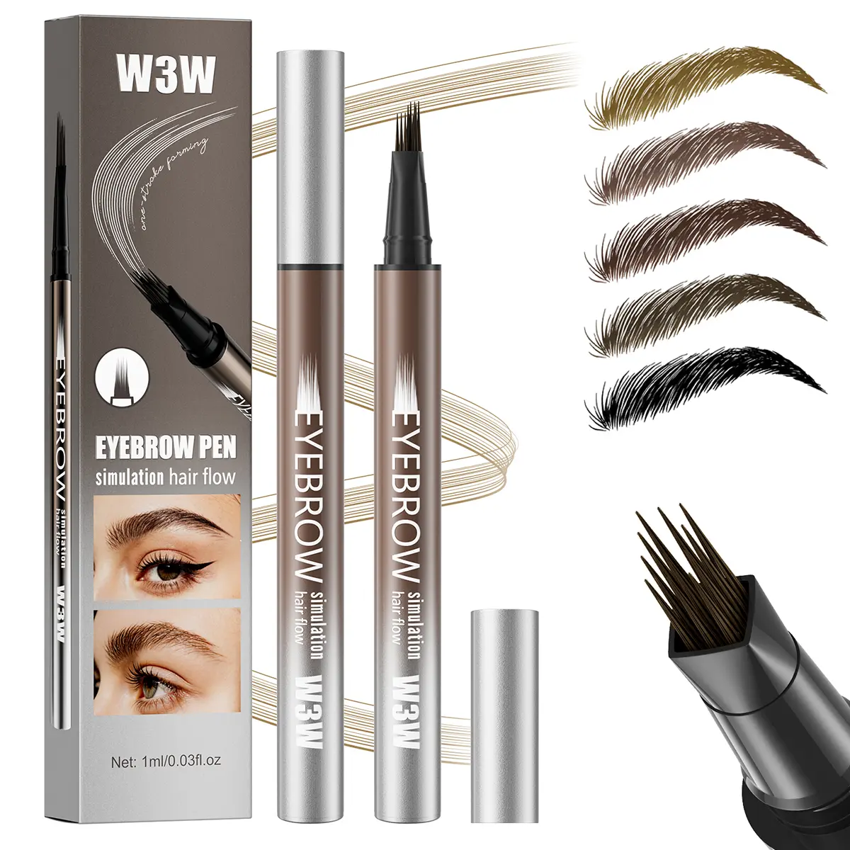 4D Microblading Eyebrow Pen, Long Lasting Brow Pencil for Hair Like Brows, Smudge Proof Natural Look Eyebrow Makeup Tool, Fine Tip, Easy Fill Sparse Brows & Draw Lower Lashes for Daily Makeup Beginners.