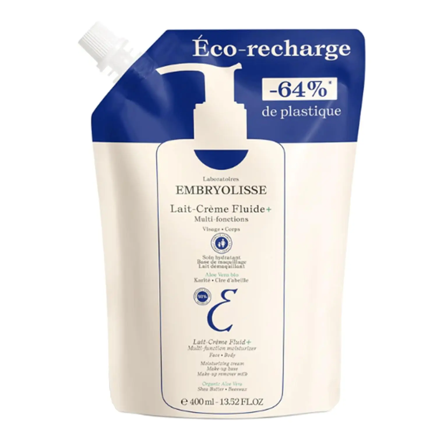 Embryolisse Lait-Crème Fluid+ Refill Face & Body Cream, Multi-Use Lightweight Moisturizer with Shea Butter & Aloe Vera. Fast Absorbing, For All Skin Types