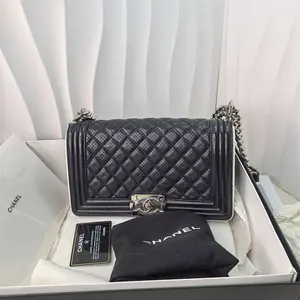 Pre-owned CHANEL As Shown As Shown BLACK BOY MEDIUM SILVER HARDWARE